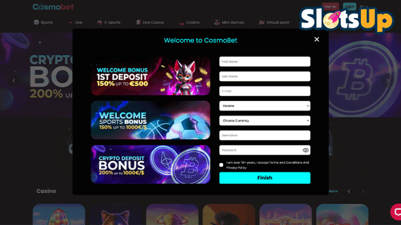Cosmobet casino login step 2