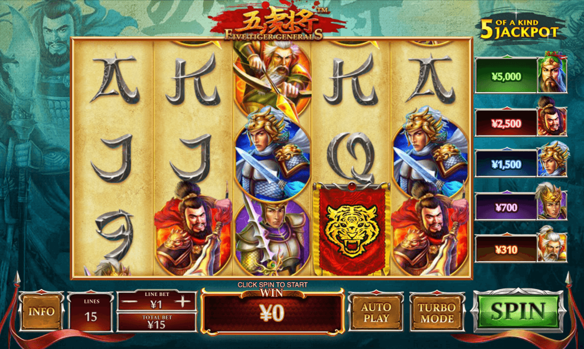 five tiger generals playtech casino slot spel 