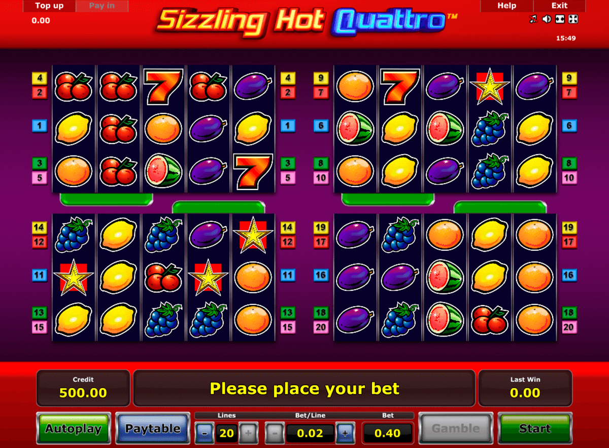 sizzling hot quattro novomatic casino slot spel 